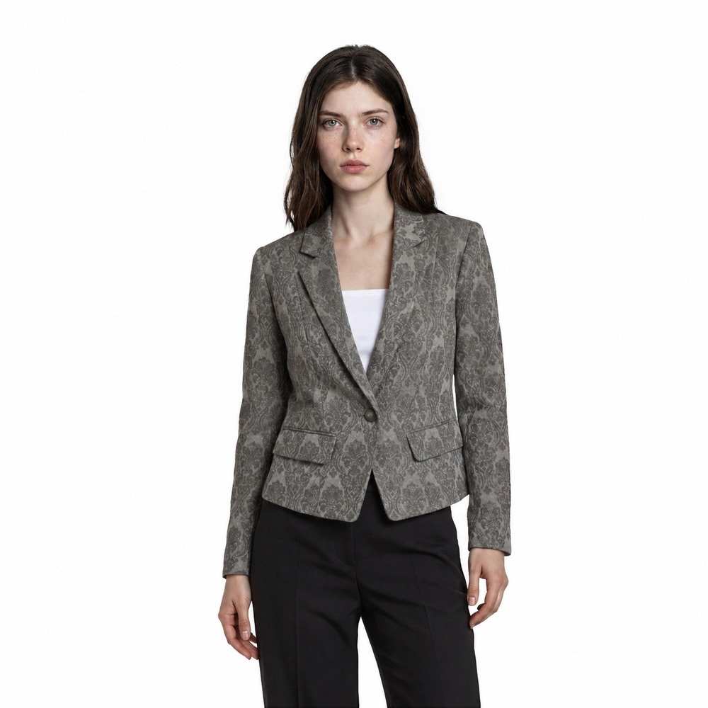 Michael Kors Blazer Women's Size 14 Gray Damask Brocade Metallic Button Jacket‎